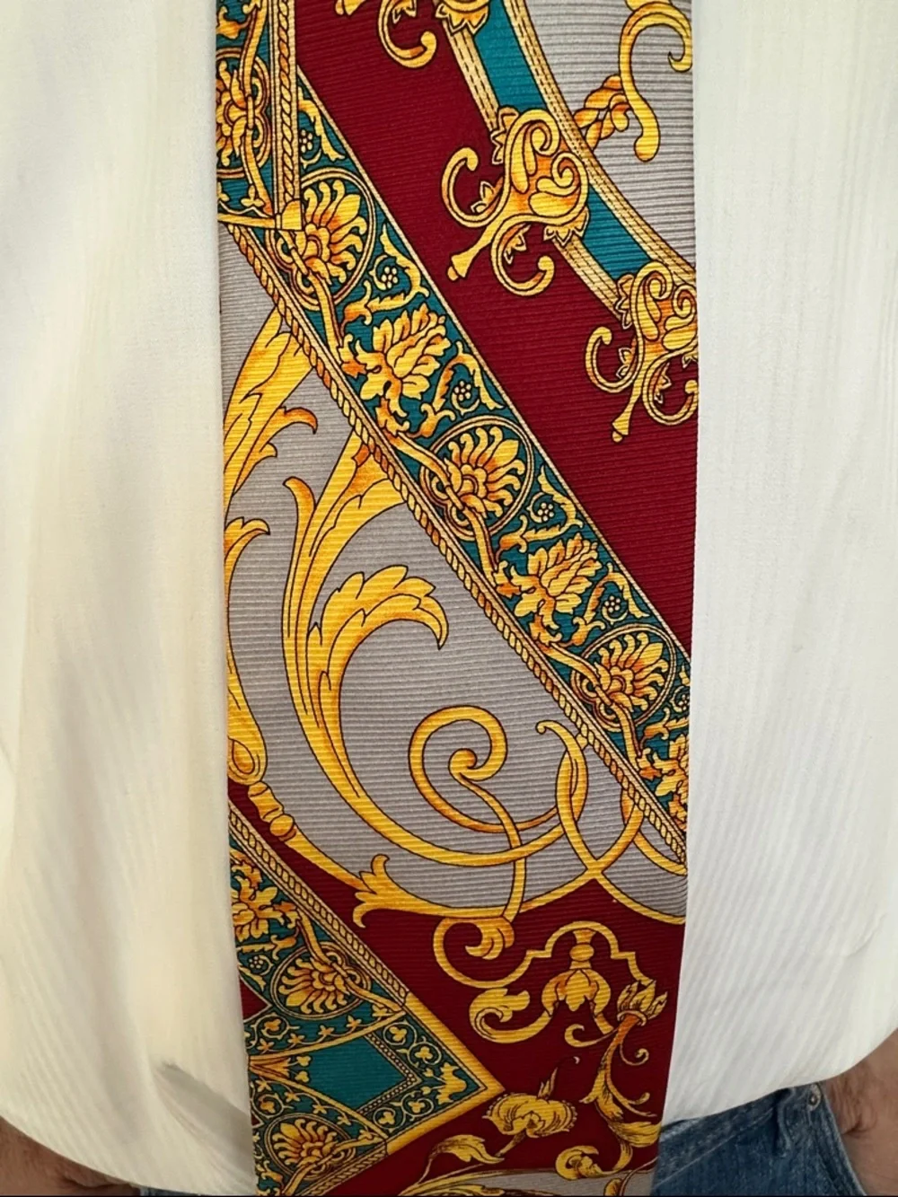 Farentino Ferre Bold Red and Gold Baroque Silk Tie Vintage